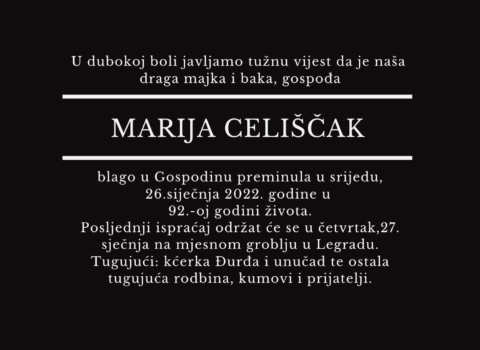 Marija Celiščak osmrtnica